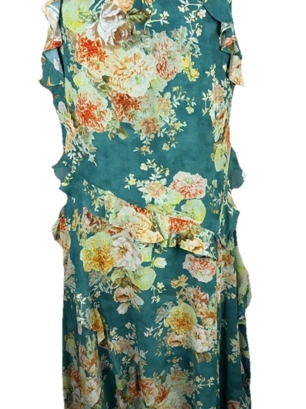 Sundance NWT Teal Floral ruffled flowy midi Dress size small - Picture 3 of 12